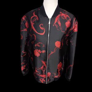 Lanzino Red Black chain floral design Bomber Jacket